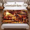 Horse Theme Soft Blanket Personalized Custom Name Text Print Warm Blanket Home Sofa Bedroom Decor