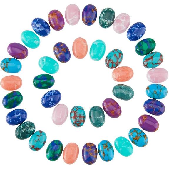 SUPERFINDINGS 40Pcs 10 Colors Oval Gemstone Cabochon Natural Agate Cabochons Synthetic Turquoise Stone for DIY Jewellery Making Necklace Earrings