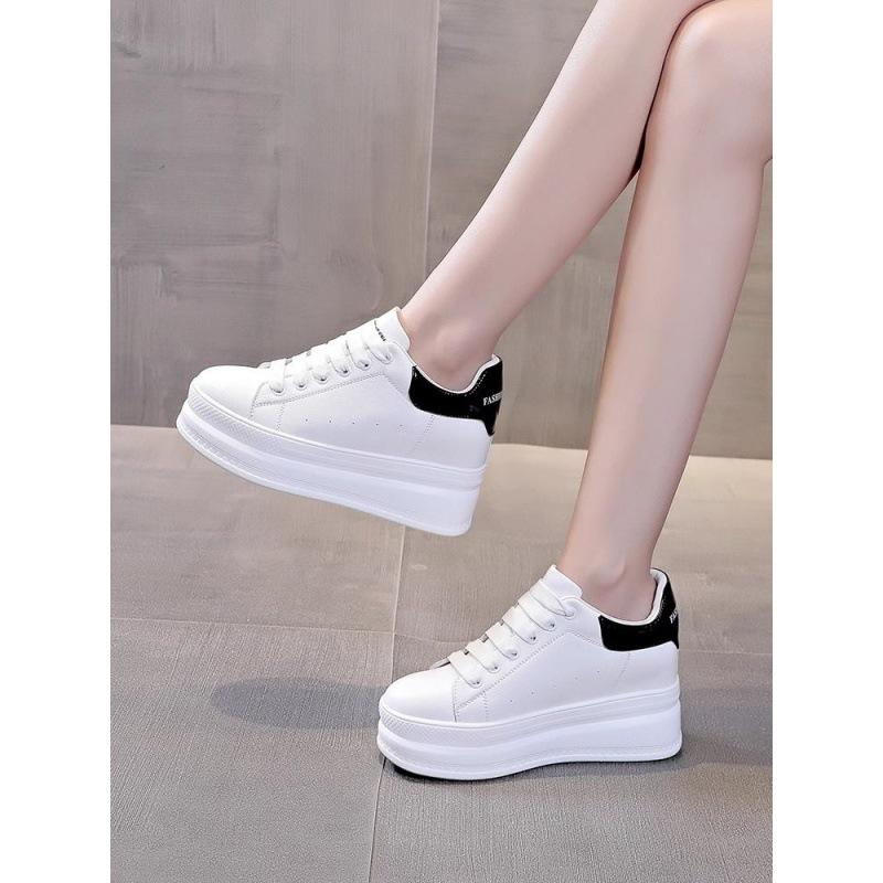 Ukryte obcasy białe buty damskie 8cm nowa platforma wiosenno-jesienne buty rekreacyjne do wszystkiego pasujące na platformie