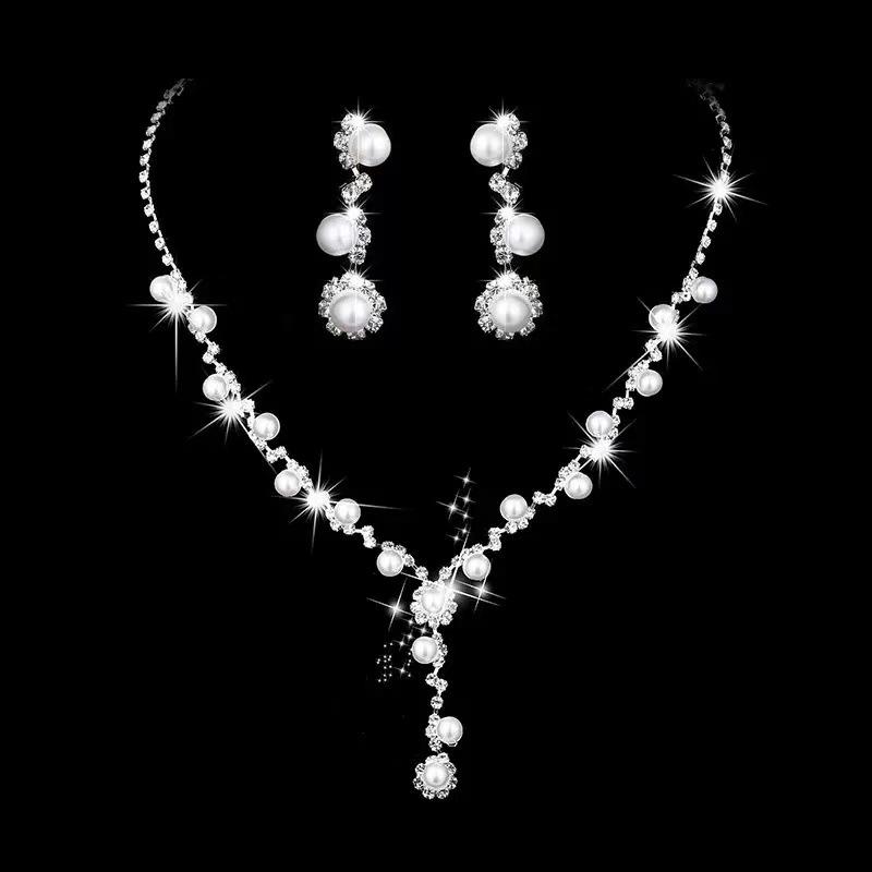 Elegant Cross-continental Bridal Rhinestone Necklace & Earring Set