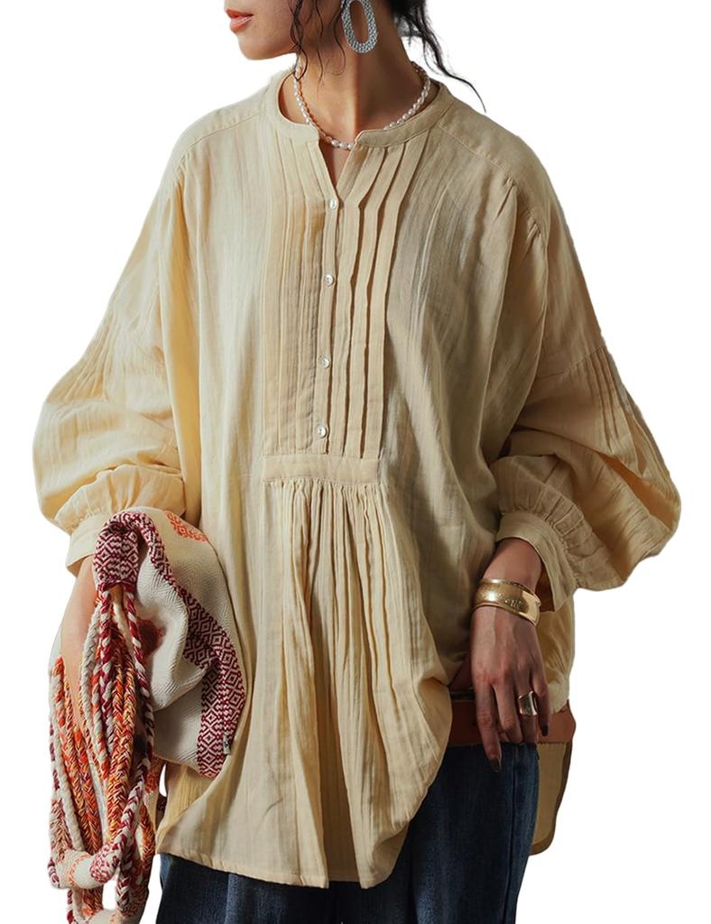 Antiqua Indian Cotton Pullover One Size Natural Women's Blouse/Shirt, IYA-00059, 03,