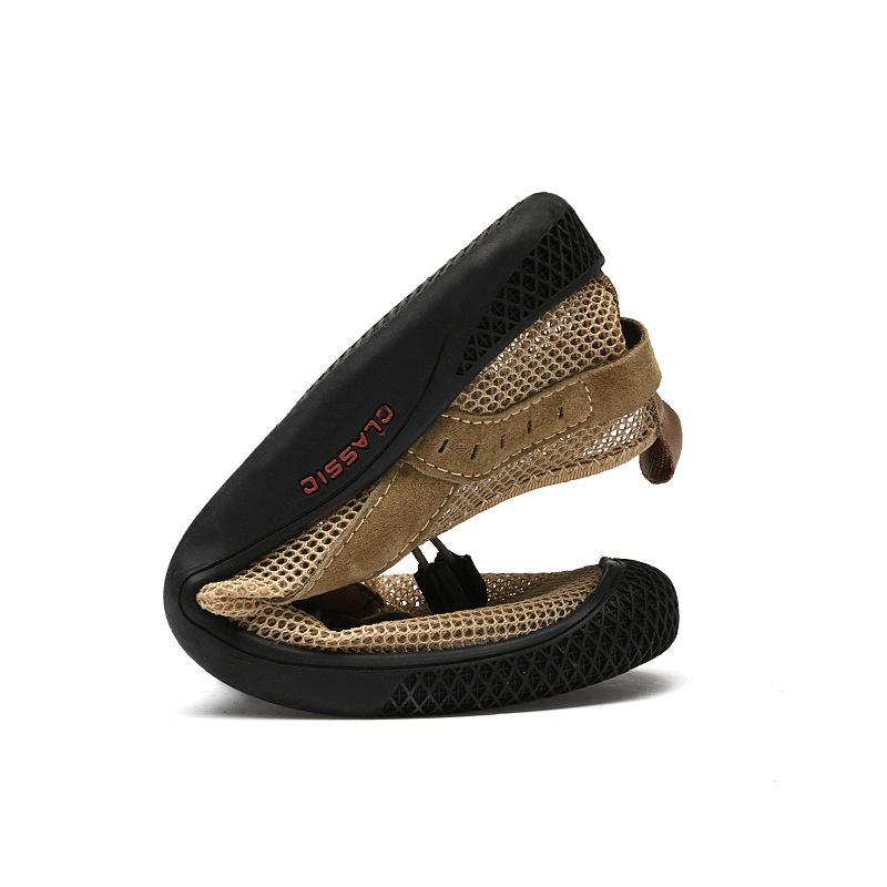 Men's Shoes Breathable Hollow Mesh Shoes Men's Lightweight Soft-soled Sports Shoes Casual Mesh Trendy Shoes Sand Color