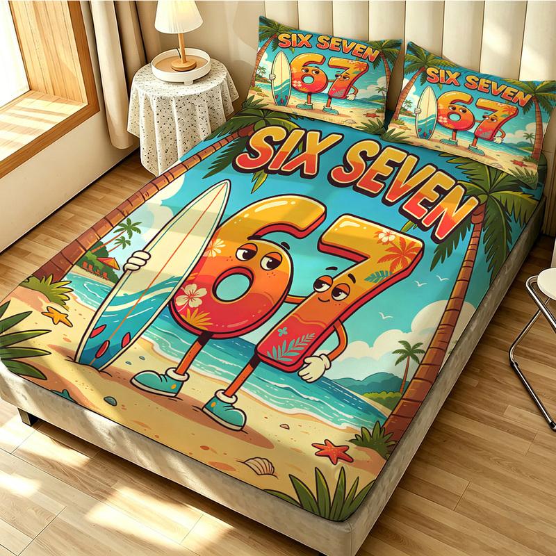3pcs Funny 67 Element Print Coreless Bed Sheet Set Multiple Sizes Soft Bed Covers, Bedroom Bedding Decorations, Gifts, Bedding