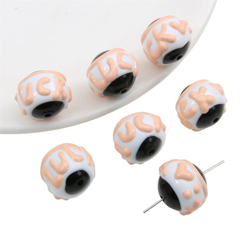 Hand-drawn Acrylic Beads Cute 16mm Spacer Charms for Keychain Jewelry DIY