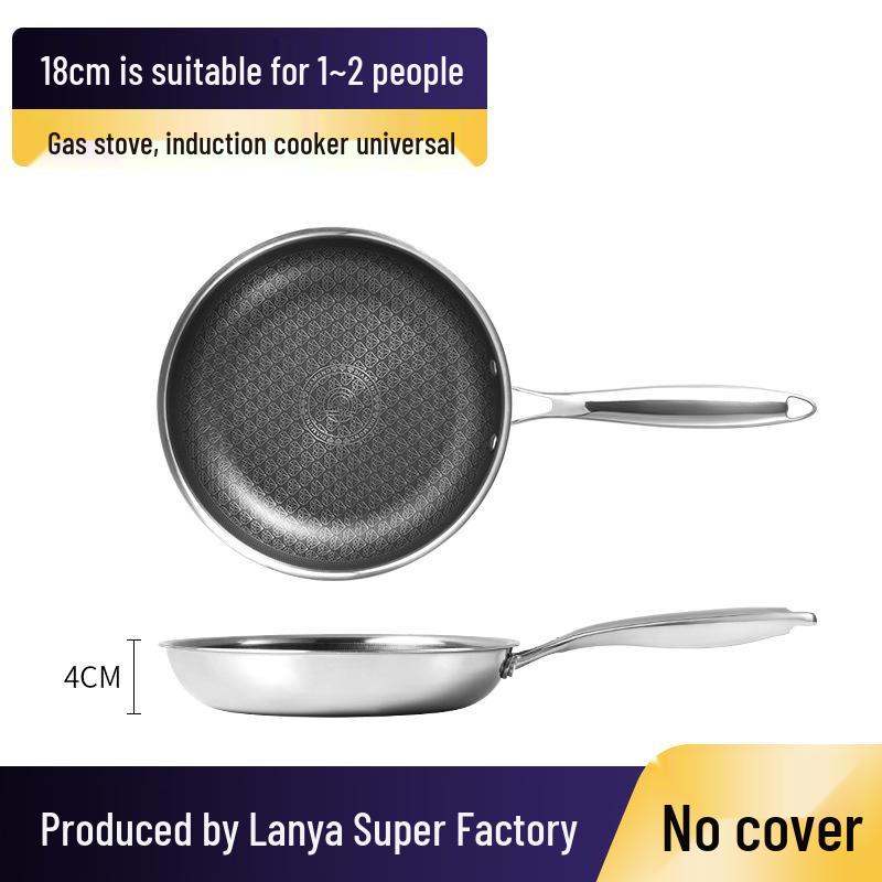 Non-Stick Honeycomb Cookware Set: Wok & Flat-Bottomed Pan, 304 Stainless Steel, Coating-Free.