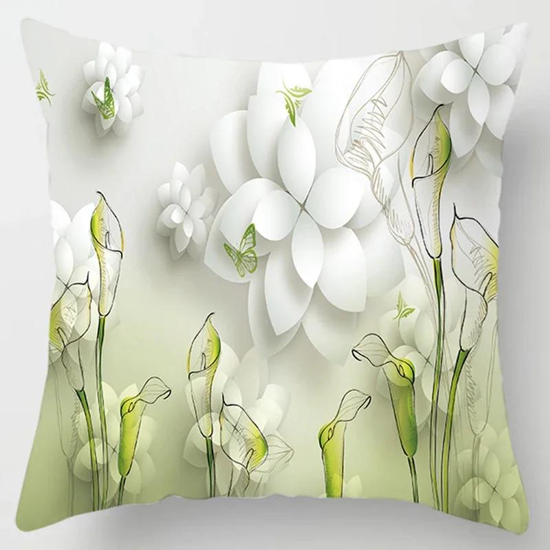 Square Pillow Case, D Printing Flower, Elegant and Fresh, Home Decoration, Living Room Sofa Cushion Cover, Pillow Case