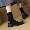 Krazing Pot Microfiber Flock Autumn Winter Shoes Thick Med Heels Size 43 Elastic Boots Stretch Patch Work Ankle Boots