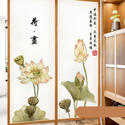 Chinese Style Painting Calligraphy Glass Sticker Landscape Painting Frosted Electrostatic Window Film Bathroom Balcony Decor