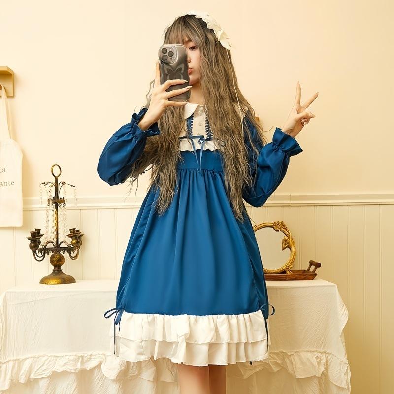Girl's New Long Sleeve Lolita Skirt Cute Loli Student Lolita Skirt Soft Girl Princess Dress