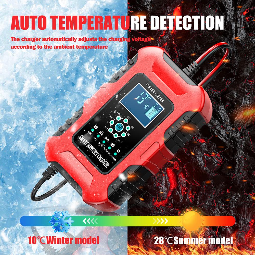 12V/24V 10A Multifunction Smart Charger for Motorcycle, Car & Van Repair