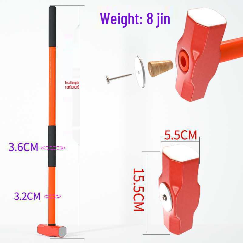 Ciężki duży młot kowalski: Ośmiokątny młotek kamieniarski ze stali przeciwwybuchowej do rozłupywania kamienia i ścian z uchwytem.