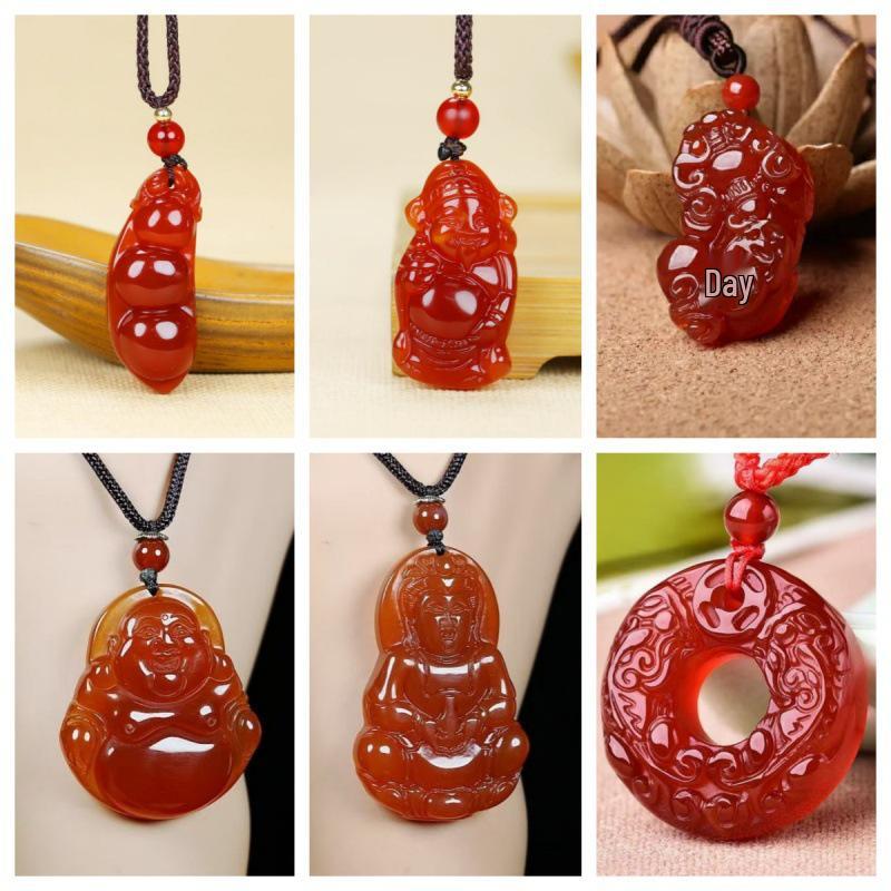 Ice Red Agate Guanyin Pendant Unisex Chalcedony Pixiu Charms — Multiple Styles In-Stock