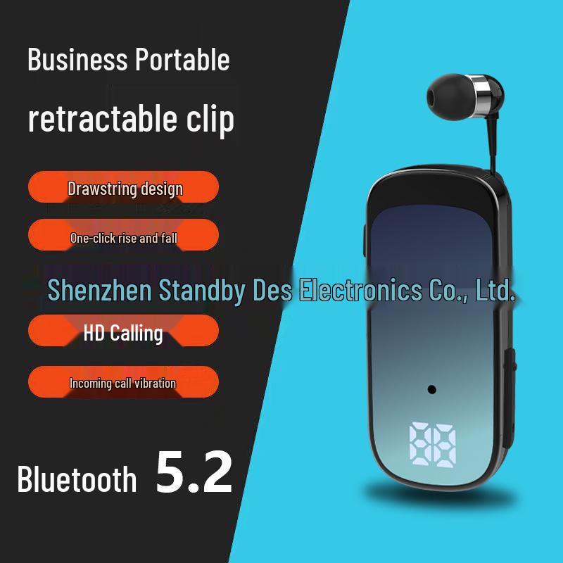Clip-on Bluetooth Earbuds for Calls & Music, 20-Hour Battery, Incoming Call Number Broadcast