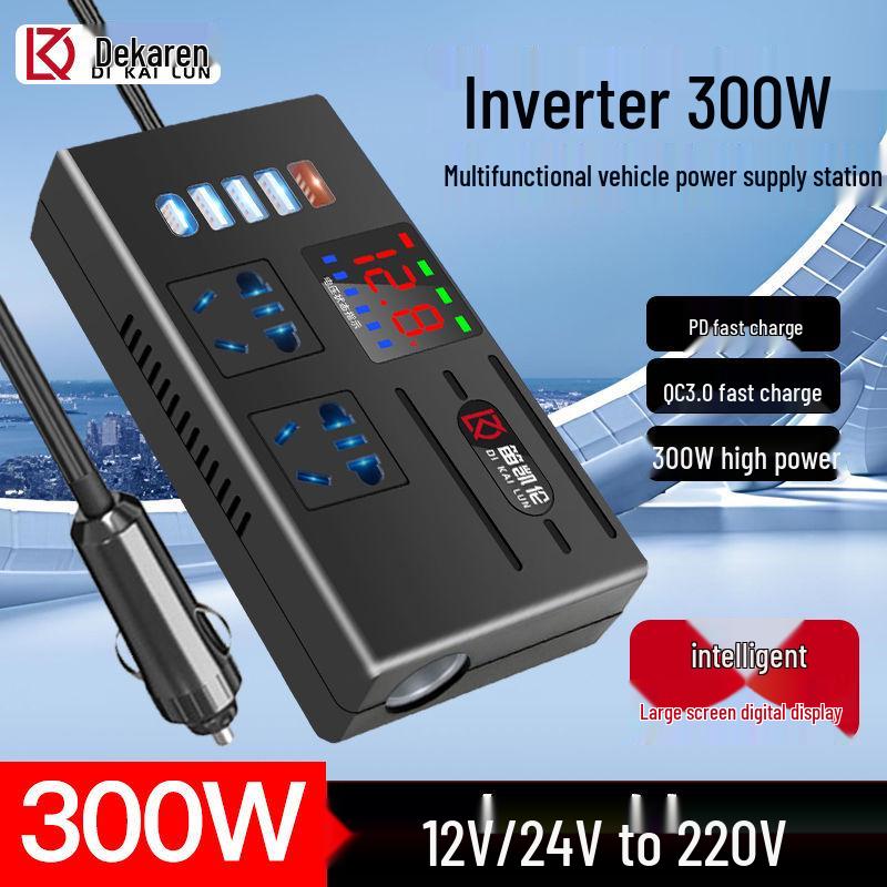High-Power 12V/24V To 220V Car Inverter & Fast Charger for Sedan/Truck