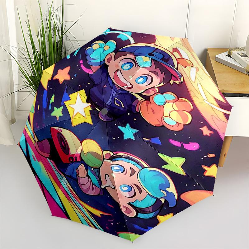 

1pc Outdoor Umbrella with Cute Astronaut and Star Design - Automatic Opening/Closing, Portable 3-Fold Design, 8-Rib Iron Frame, Perfect Gift for