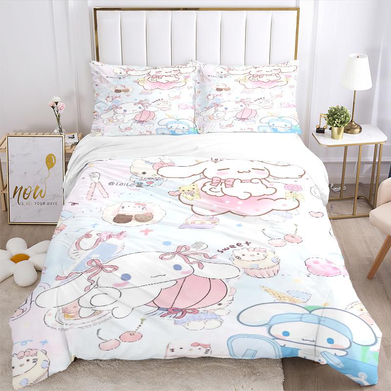 3pcs Sweet Cinnamoroll Theme Printed Quilt Set - Soft and Comfortable Quilt Cover for Bedroom, Guest Room Decorative Bedding Set S091