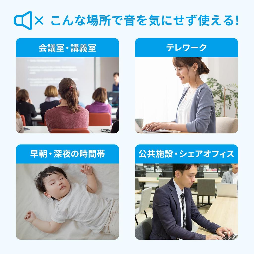 Sanwa Supply MA-BBS310BK Silent Bluetooth Blue LED Mouse, Slim, Rechargeable, Black