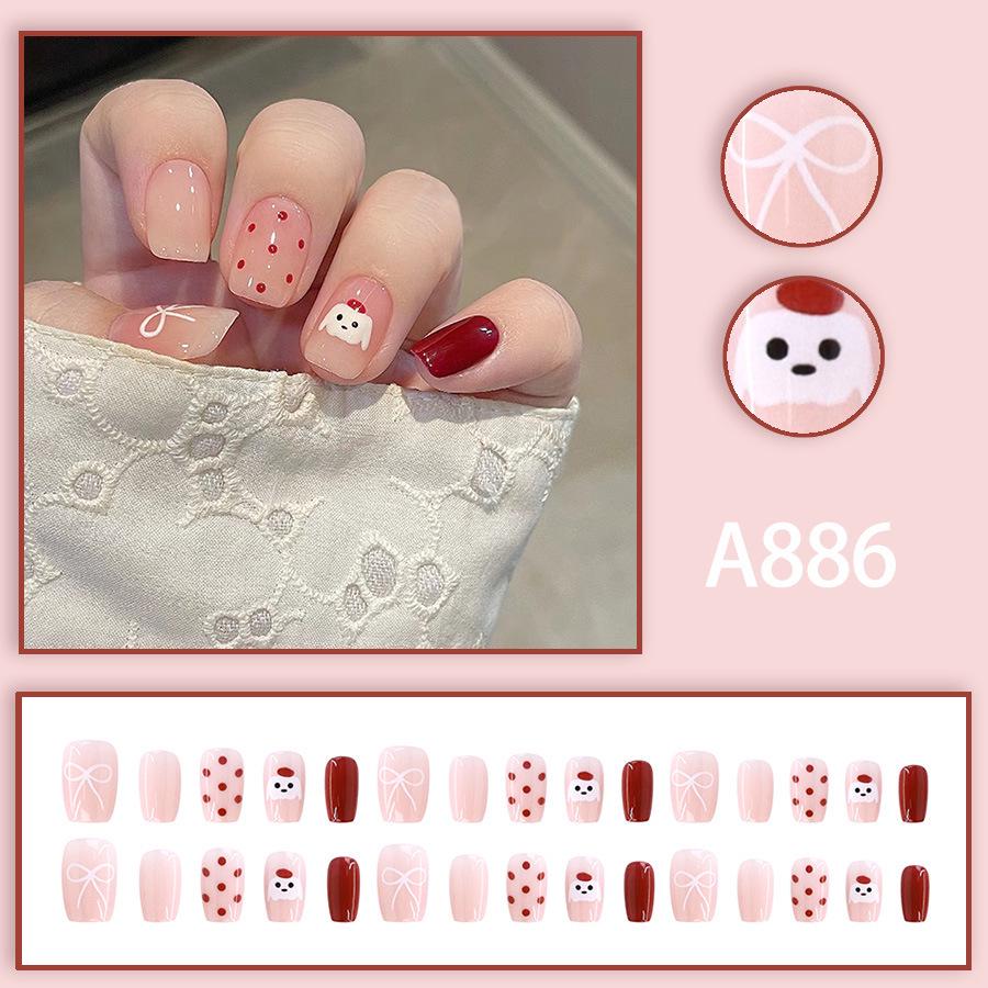 Red Polka Dot Puppy Hat & Cute Fresh Autumn/Winter Wearable Nail Stickers - 30 Pieces