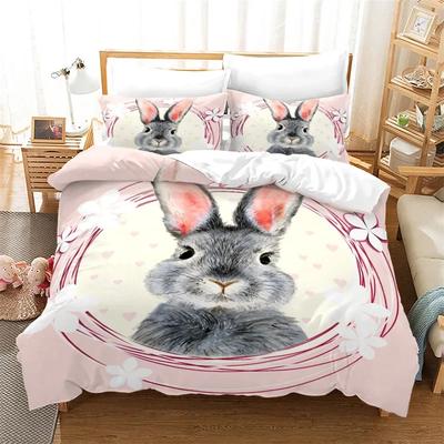 Cartoon Rabbit Funny Animals Comfortable Duvet Quilt Cover Pillowcase Bedding Set Children Bedroom Decoration Home Textile