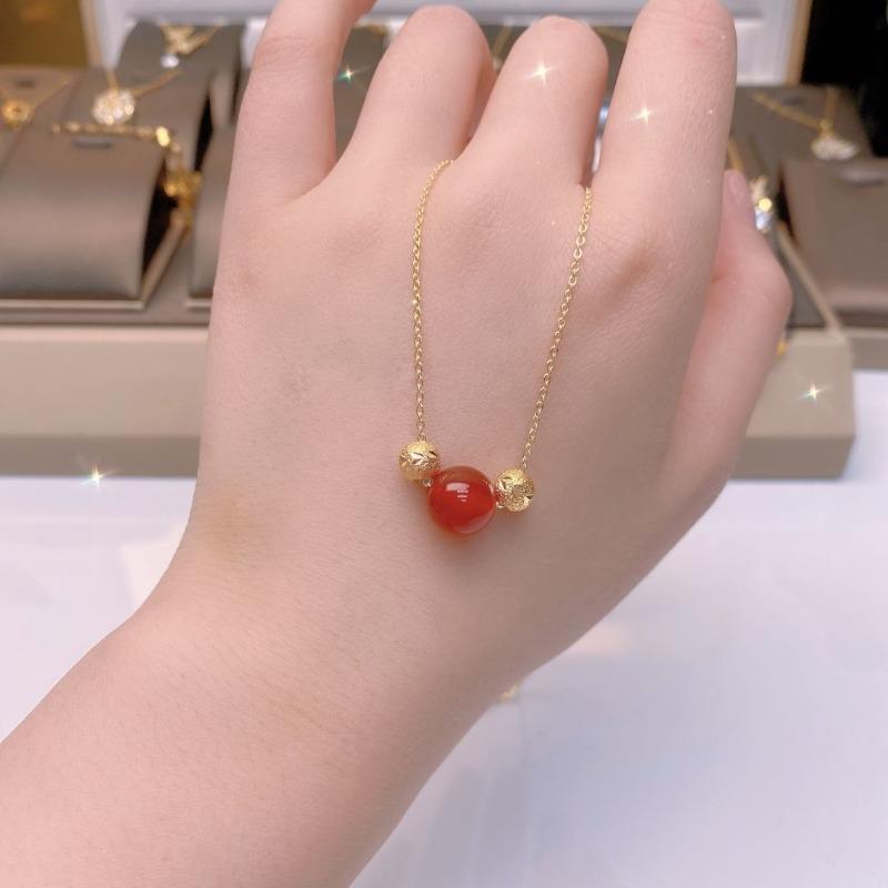 Good luck red agate necklace female acacia red bean collarbone chain Wufu transfer bead accessories