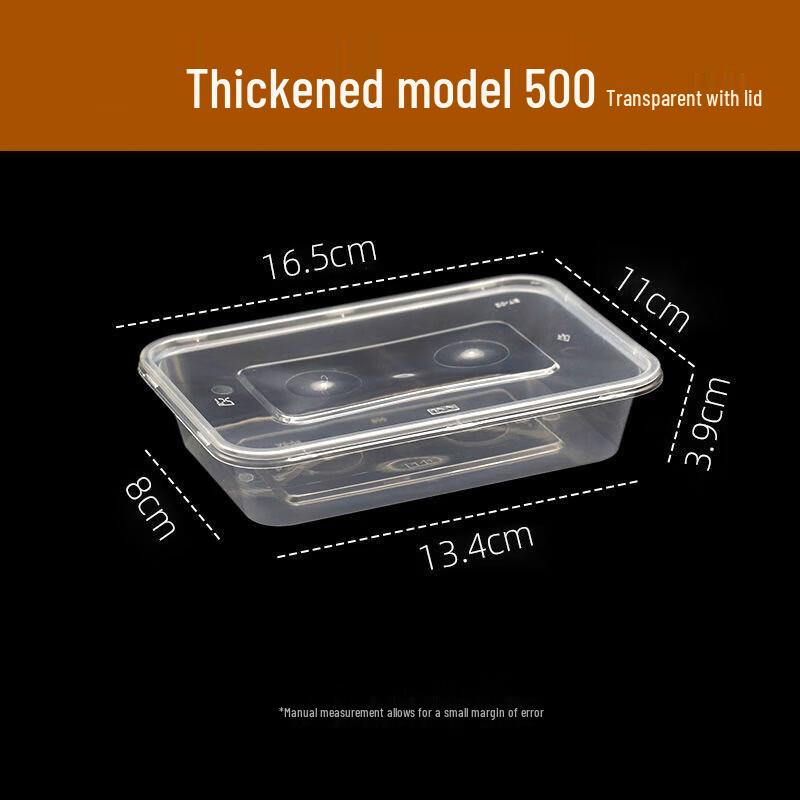 

Rectangular Plastic Takeout Containers with Lids, 500ml