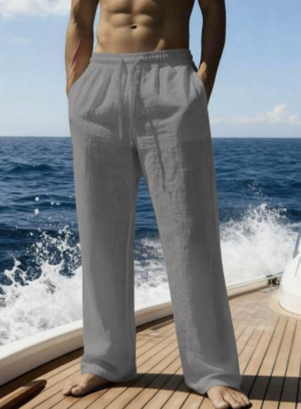 Men's summer thin linen pants breathable new youth cotton and linen wide-leg casual trousers large size trendy brand