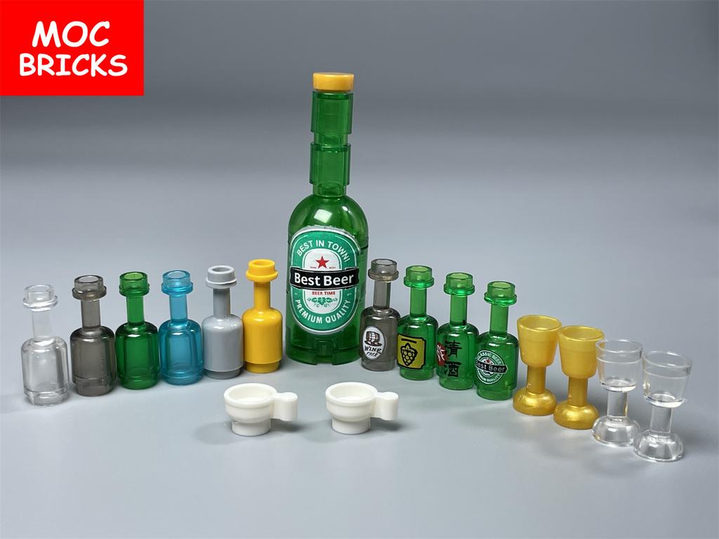 MOC Bricks DIY City Figures Parts Wine Drink Bottle Cup Building Block Mini Printed Bricks 95228 Supermarket Friends Toys