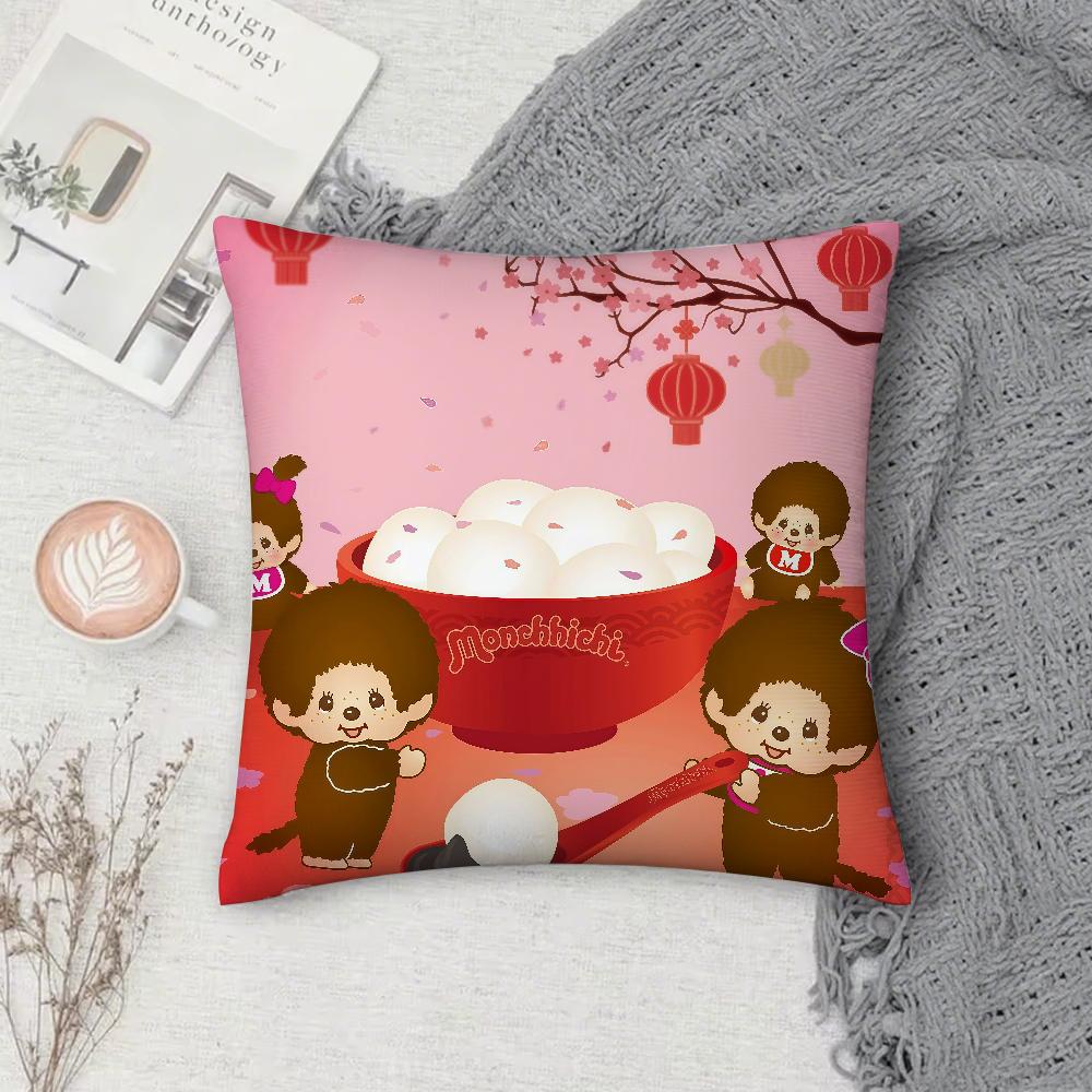 Cartoon M-M-Monchhichis Anime Pillow Case Square Double-Sided Printing Sofa Cushion Cover Pillowcase Bedroom Bedside