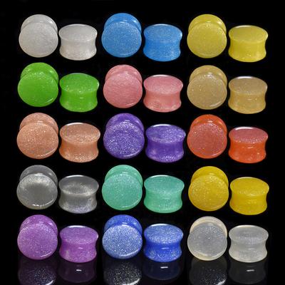 6-50 mm einfarbige Twinkle Acryl-Ohrtunnel, Plugs, Keilrahmen, Expander, doppelt ausgestellte Flesh Tunnel, Ohr-Piercing-Schmuck