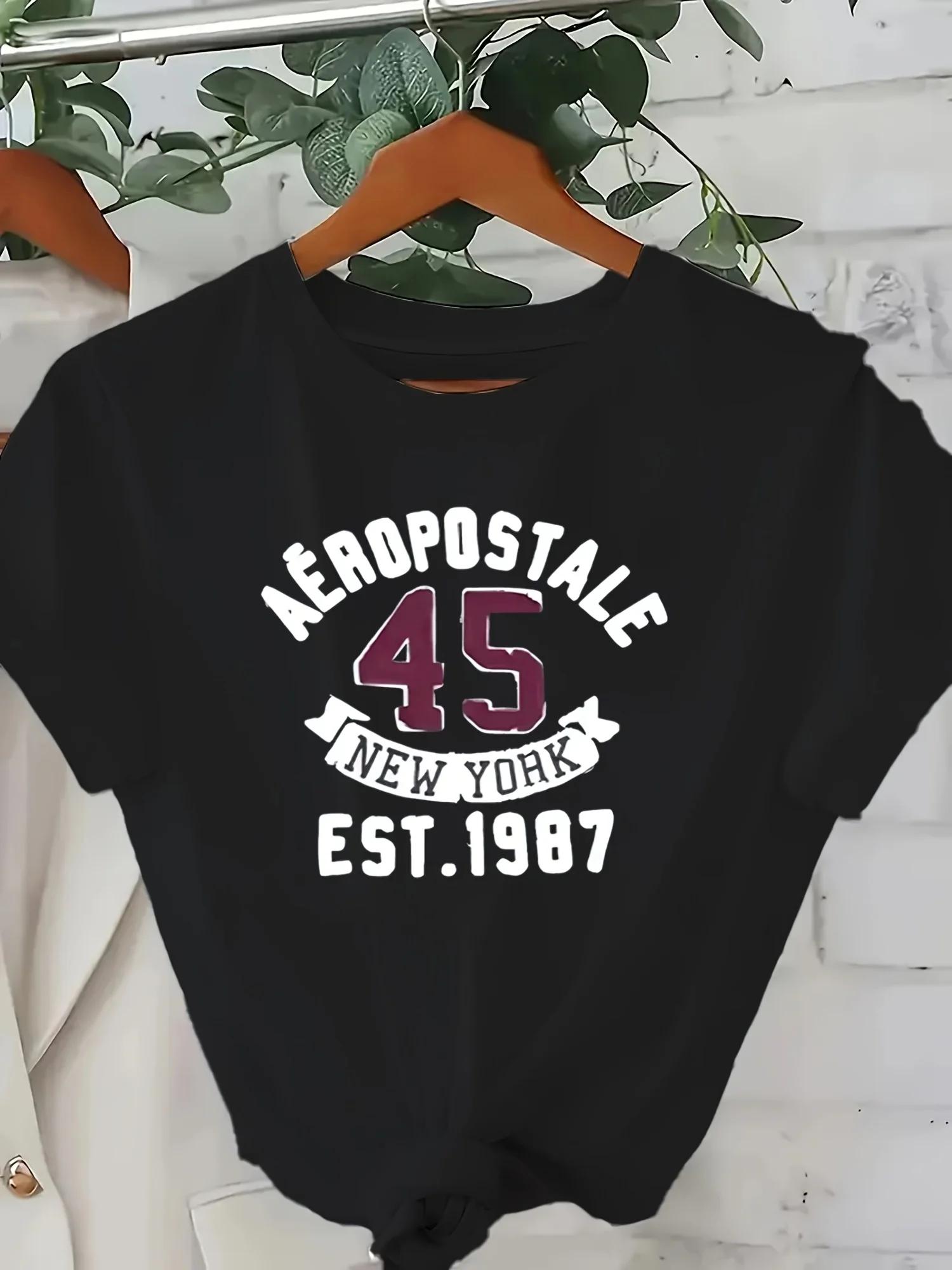 

Sleeve with Geometric Round Neck Season Casual Wear Aeropostale Anniversary Women Vintage Graphic Casual Y2K Funny Short Sleeve S