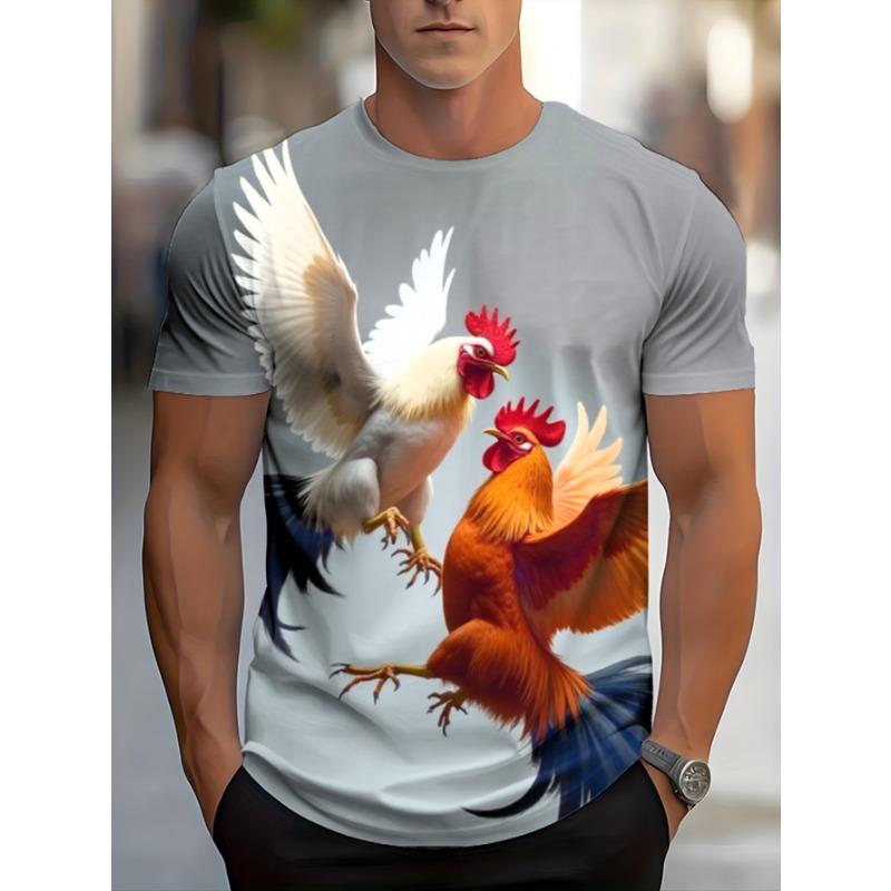 

Men s 3D Rooster Print T-Shirt - Soft Stretch Polyester Fabric, Realistic 3D Chicken/rooster Design, S