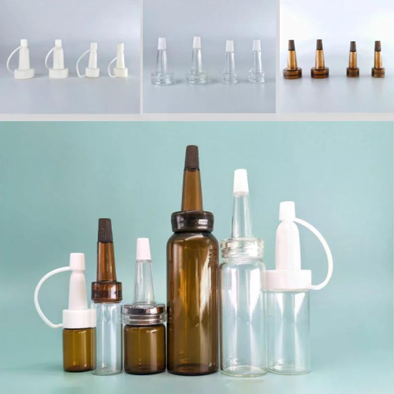 5pcs Clear/Tea Color 13/20mm White Tip Spout Cap Ampoule Serum Lids Flared Shape Top Sealing Cap Of Penicillin Bottle Dropper