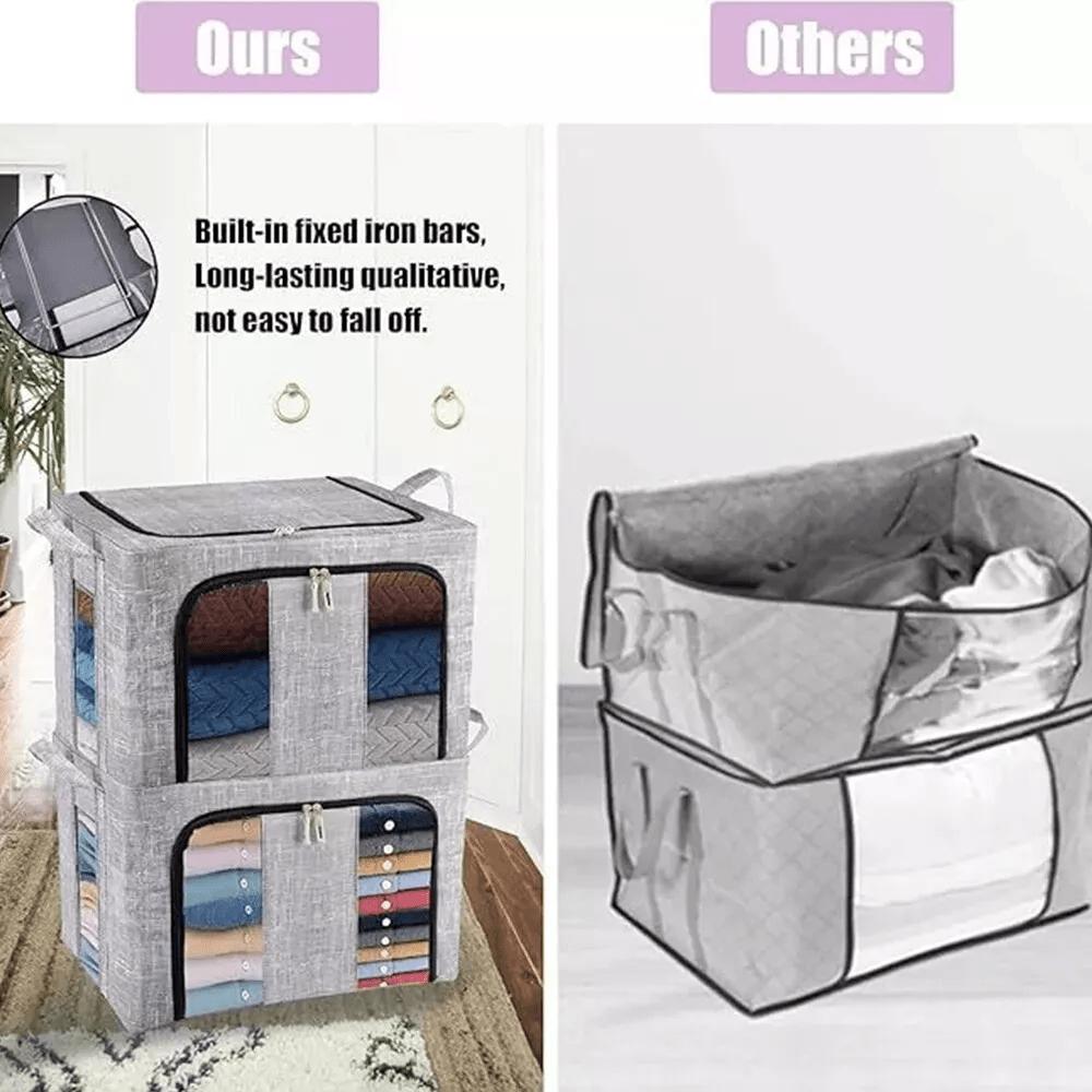 Large Storage Bags Clothes Organization for Closet Foldable Blanket Storage with Handle Storage Containers with Window Zipper Steel Frame