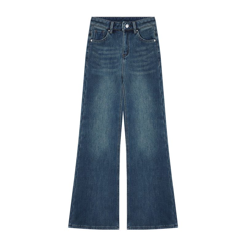 Light Blue Pants for Women Denim Autumn High Waist Stretch Loose Pants Retro Washed Black Bell-Bottoms Pants Tide