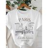 European Sizes Paris Print T-shirt, Short Sleeve Crew Neck Casual Top For Summer & Spring, Women's Clothing