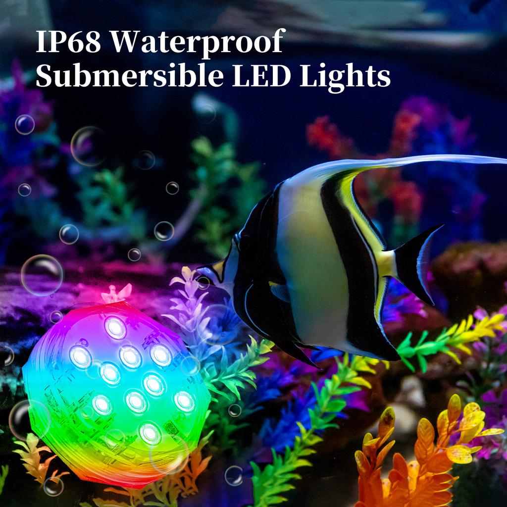 Submersible LED Lights with Remotes RGB 15 Colors Waterproof Pond Lights Underwater Lights for