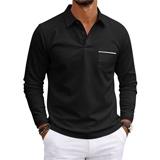 Men's Casual Long Sleeve V-Neck Button Front Shirt with Pocket