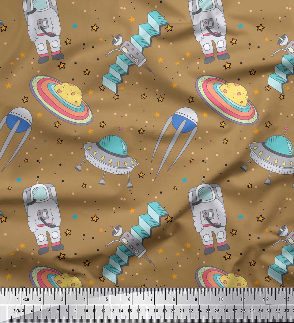 

Тканина Soimoi Green Japan Crepe Satin Fabric Star & Satellite Galaxy Print Тканина на метри 42 дюйма 42 Inch Wide - Poly Crepe коричневий