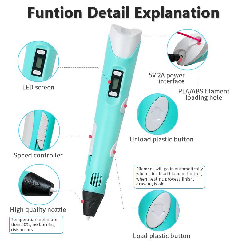 3D Pen For Children 3D Printing Drawing Pen DIY Funny Set for Kids Chidren Birthday Chrismas Creative Gift with PLA Filament