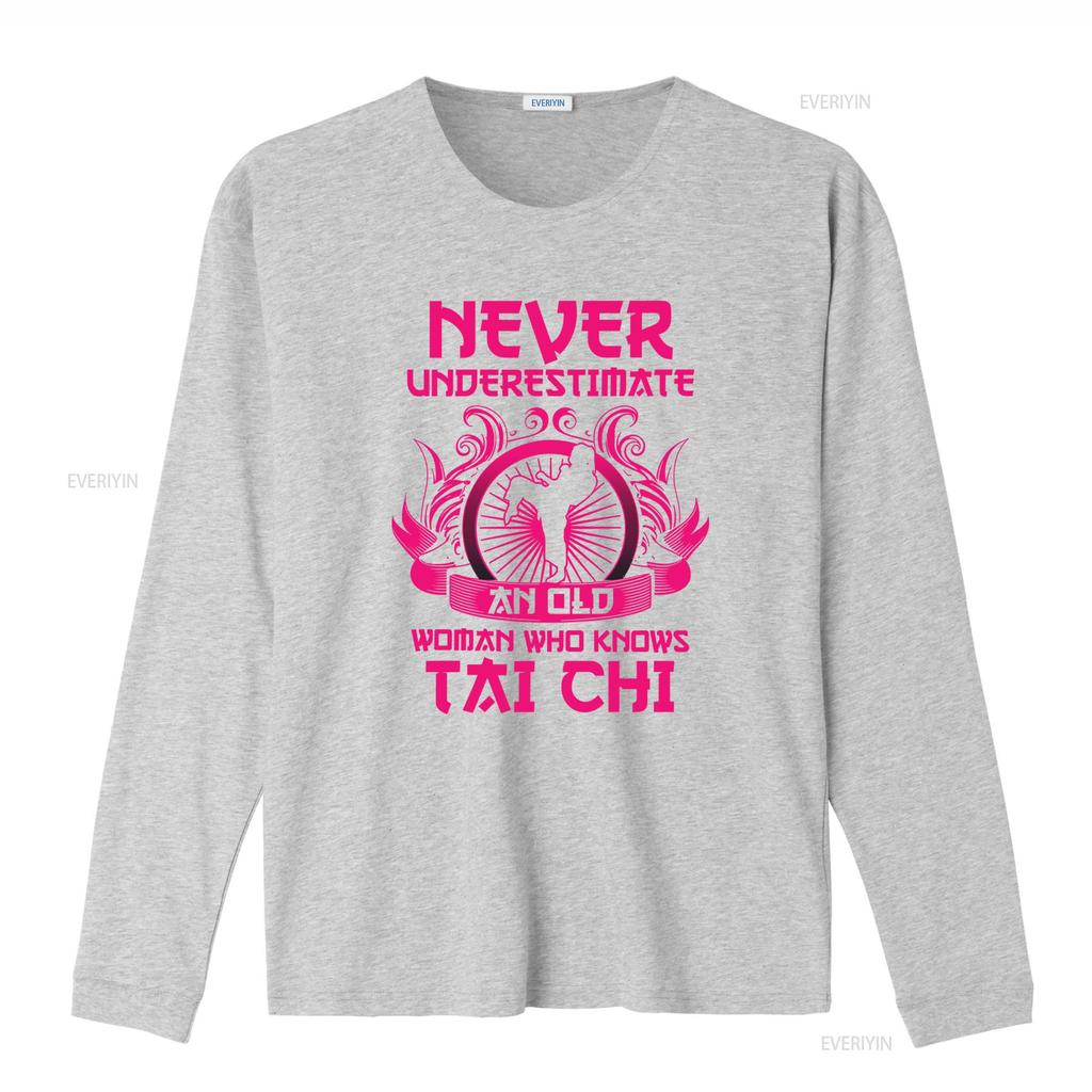 Never Underestimate An Old Woman Who Knows Tai Chi T Shirt Martial Arts Fitness Workout Gym Training vintage Washed Breathable