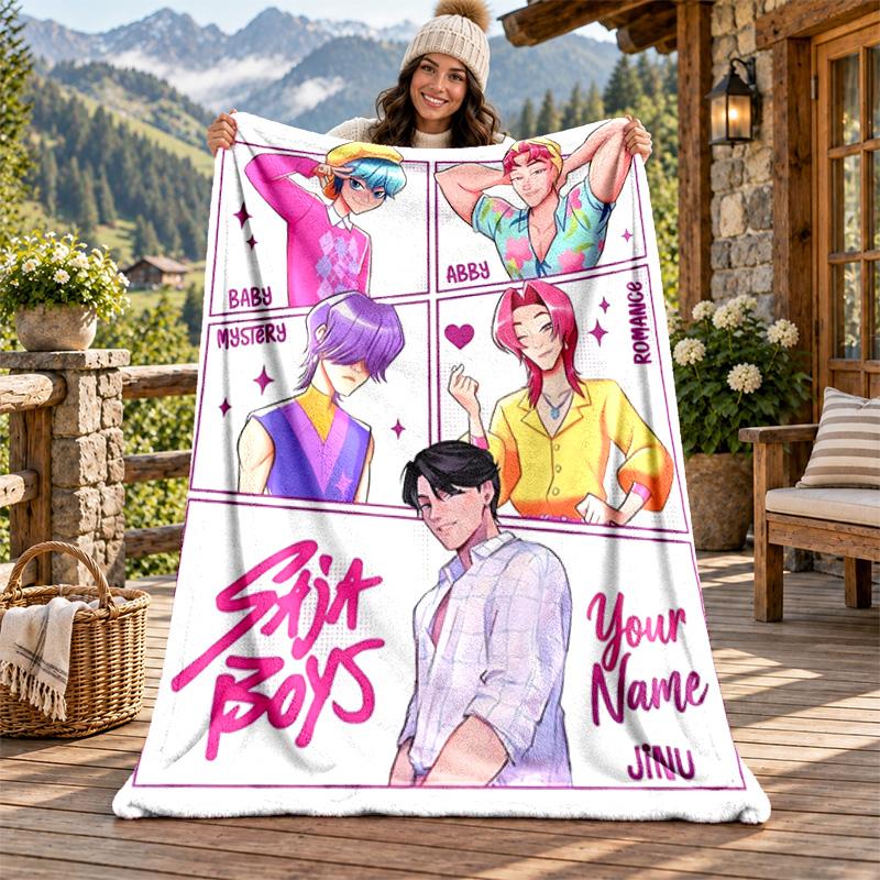 Kpop demon hunters Custom Name Flannel Blanket Personalized Soft Warm Plush Throw Blanket Customized Gift for Family Friends