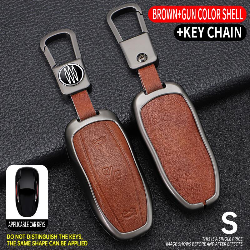 Zinc Alloy+ Leather Car Smart Key Cover Case Shell Fob For Tesla Model 3 Model Y X S Key Shell Bag Holder Protector Accessories