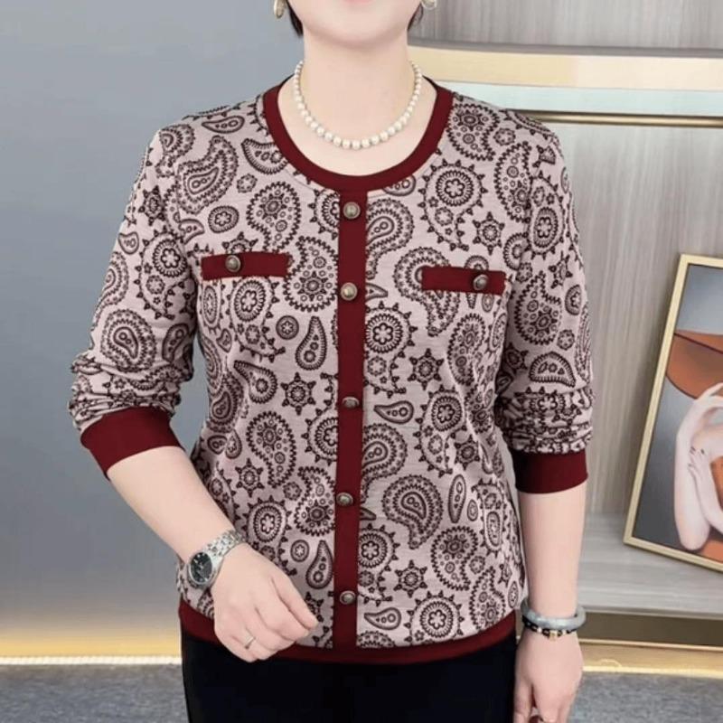 Loose Round Neck Long Sleeve T Shirt For Middle Aged Women Autumn