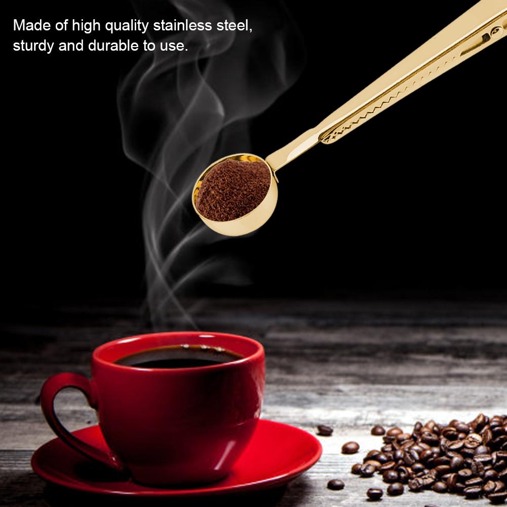 2 in 1 Multifunctional Coffee Spoon Stainless Steel Scoop with Sling Clamp Clip