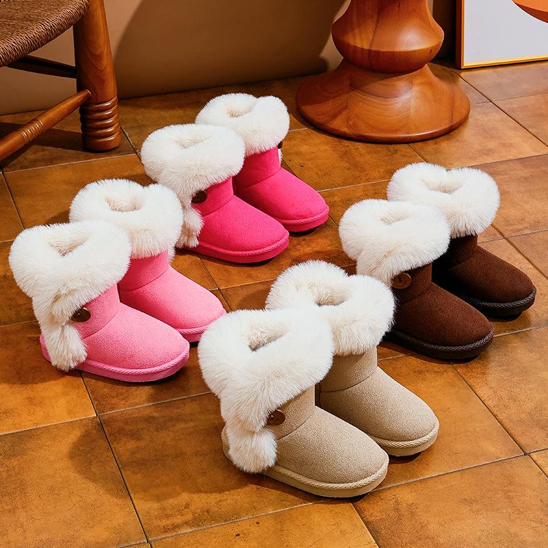 New Children's Snow Boots, Cotton Shoes for Boys and Girls, Soft-soled, Non-slip, Warm, Fleece-lined, Thickened Cotton Boots with Buckle