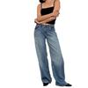 Women's Retro Low Waist Straight Leg Jeans - Washed Denim Wide Leg Pants for Autumn