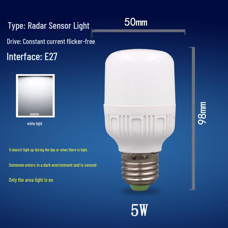 LED-Klanggesteuerte Glühbirne mit Radar-Bewegungssensor, Flurbeleuchtung, E27-Schraube, Energiesparend, 3W/5W/7W.