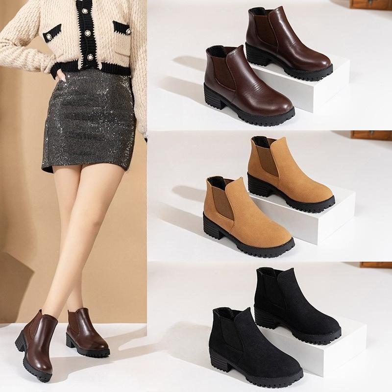 New Style Shoes: Elastic Band Shoes, Chunky Ankle Boots, Women's Round-toe Chunky Ankle Casual Boots, Women's Shoes