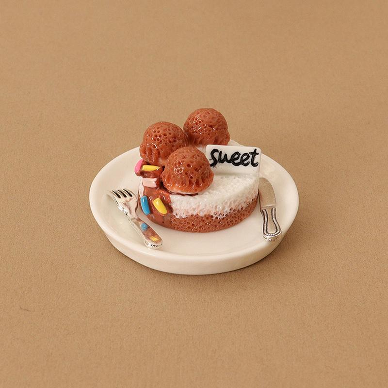 4Pcs 1:12 Dollhouse Miniature Simulated Dessert Cake Mini Tableware Plate Spoon Fork Food Dessert Tray Model Kitchen Decor Toys