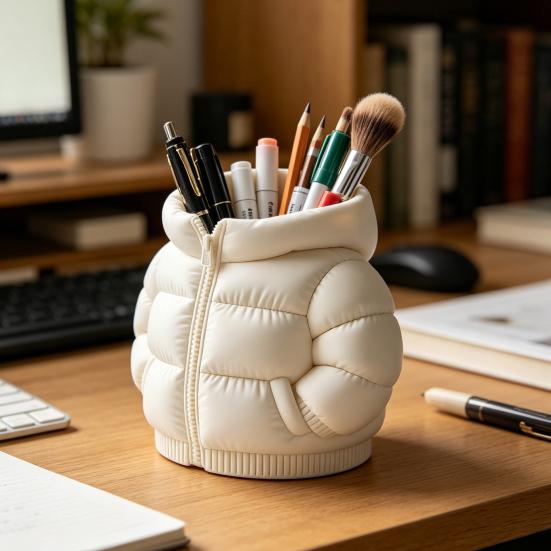 Pufferjacke-förmiger Stiftebecher, 3D-gedruckter Schreibtisch-Organizer, Kreativer Mantel-Stifthalter für Make-up-Pinsel, Home-Office-Dekoration